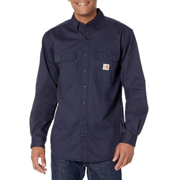 Carhartt Men's Flame-Resistant Long Sleeve Twill Pocket Shirt Dark Navy Sz XL - Picture 1 of 12
